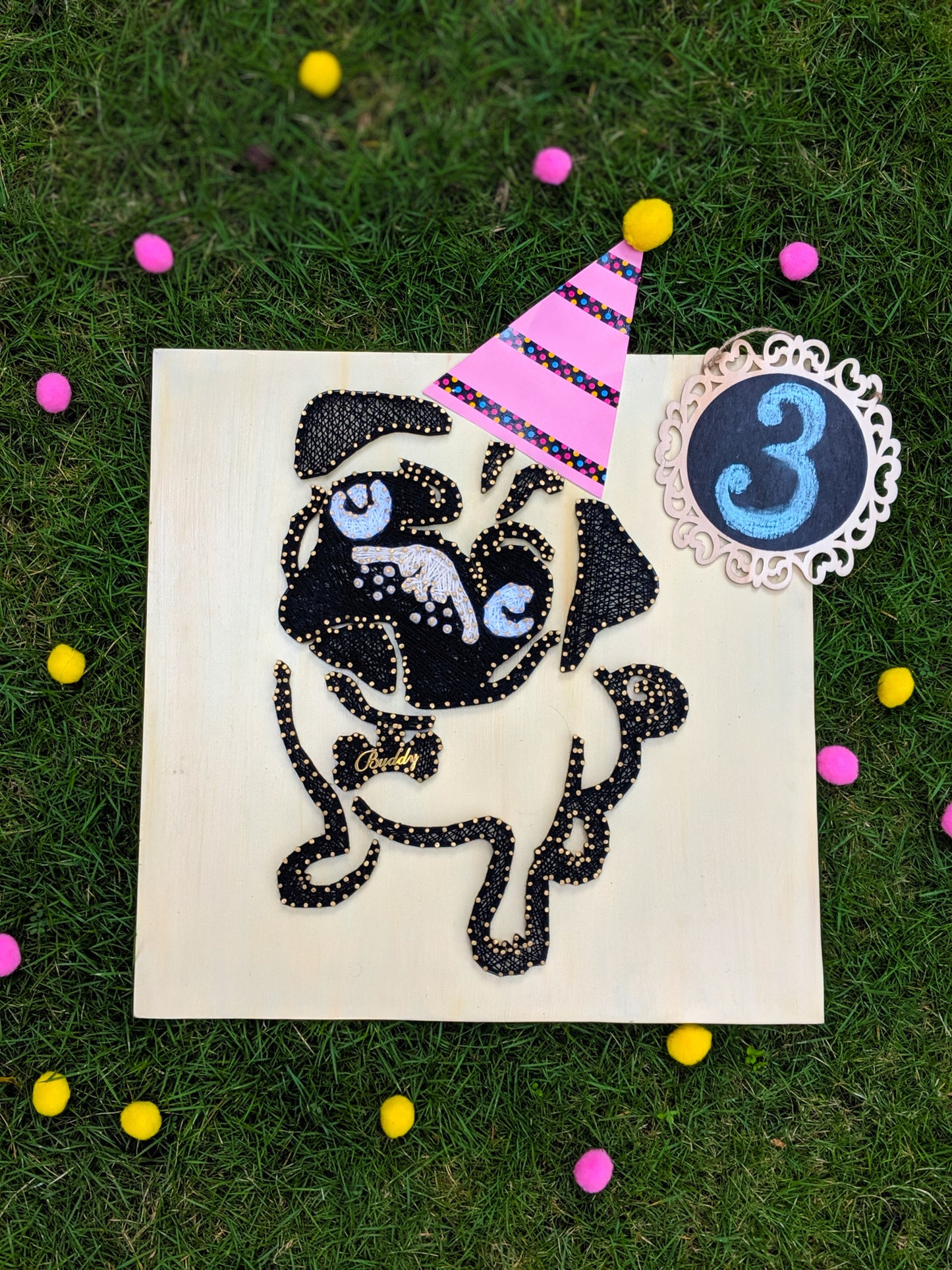 Buddy Pug Pet Portrait String Art