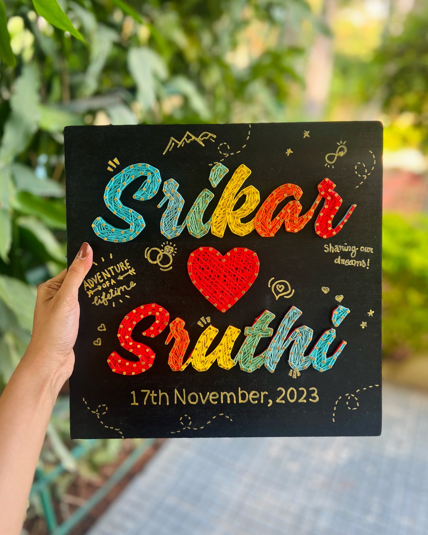 Couple Nameplate With Home/Heart/Infinity String Art