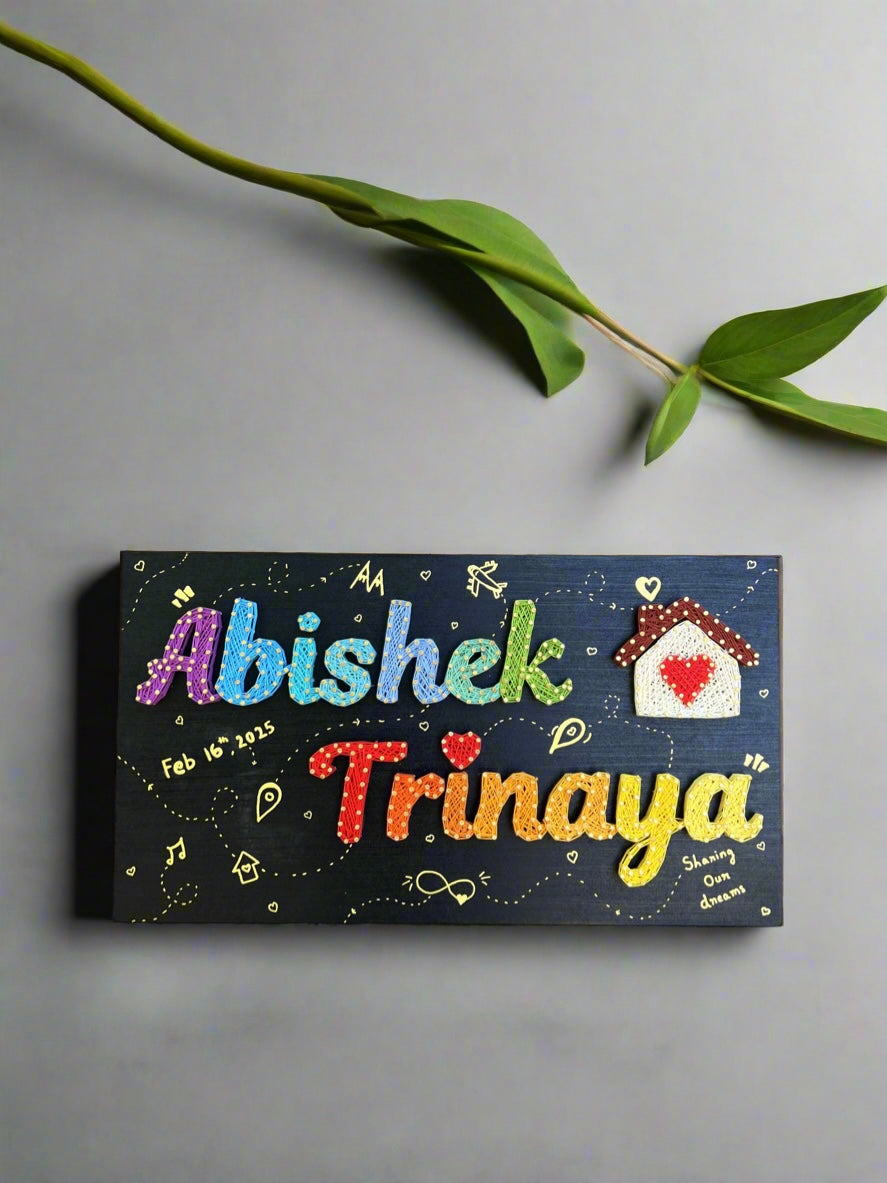 Couple Nameplate With Home/Heart/Infinity String Art