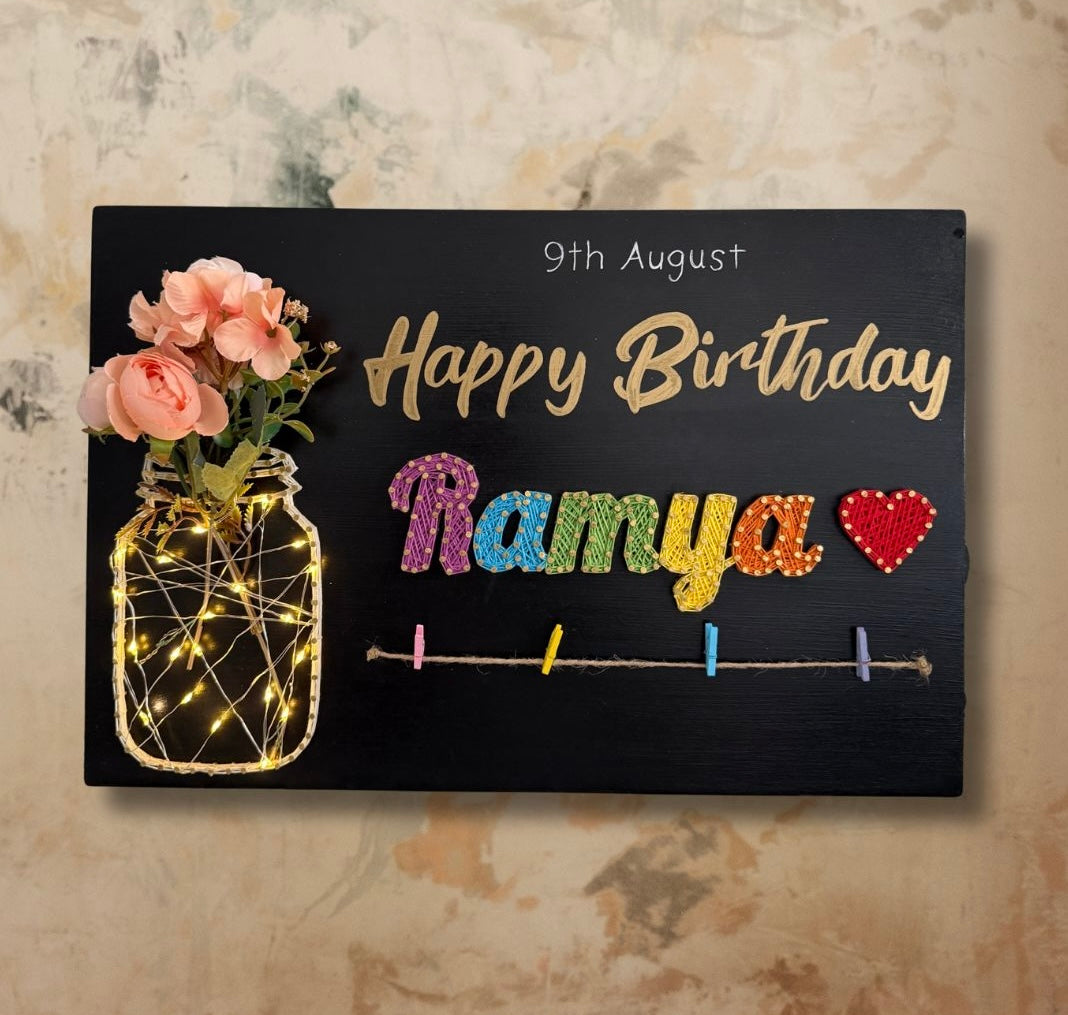 Happy Birthday with Name and Vase String Art