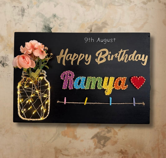 Happy Birthday with Name and Vase String Art